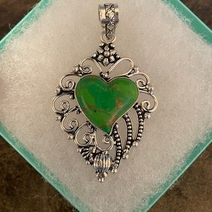Genuine Green Turquoise 925 Silver Heart Necklace Pendant 💚
